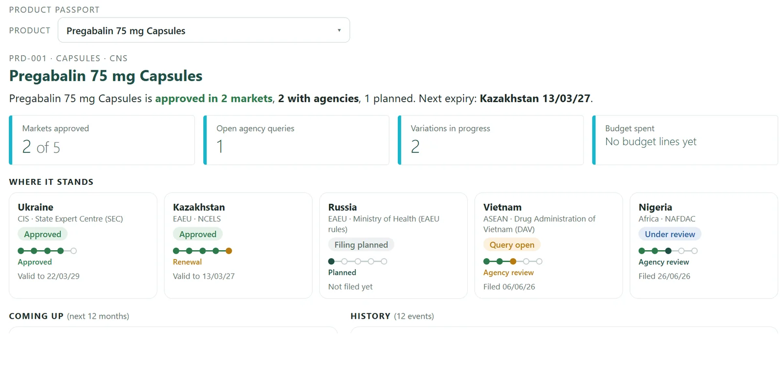 RA Tracker - Product passport screen (sample data)