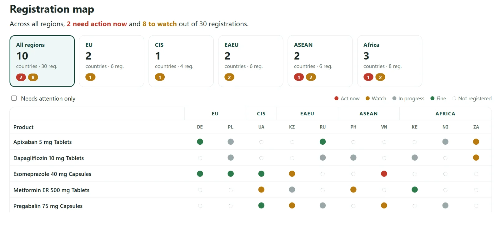 RA Tracker - Registration map screen (sample data)